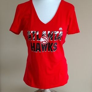 NEW Atlanta Hawks T-shirt Majestic Womens Short Sl Cotton NBA Tee Sparkle Logo M